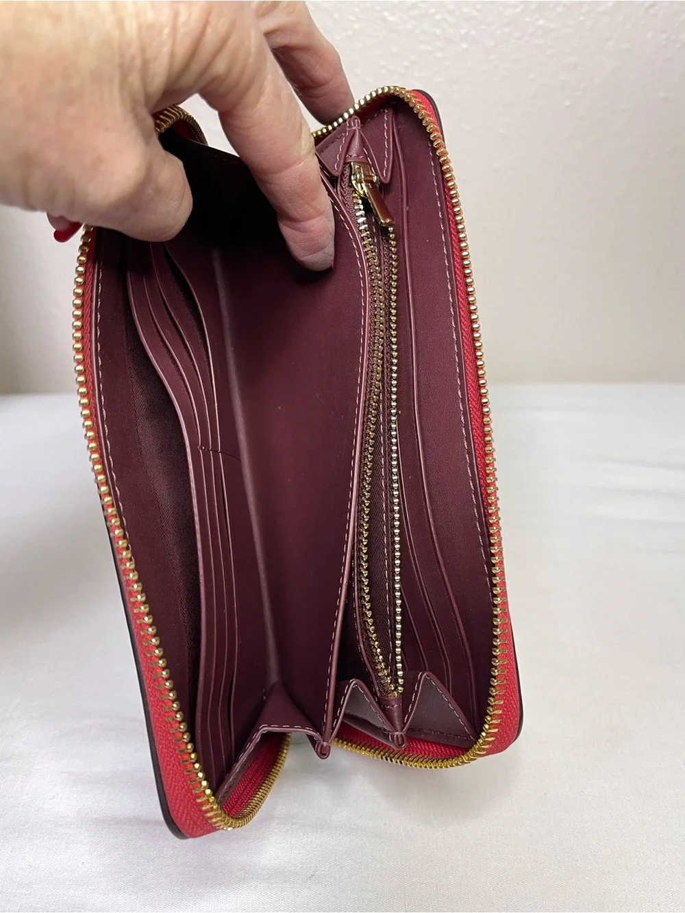 Coach Signature Zip Wallet in Rich Red with Gold Hardware